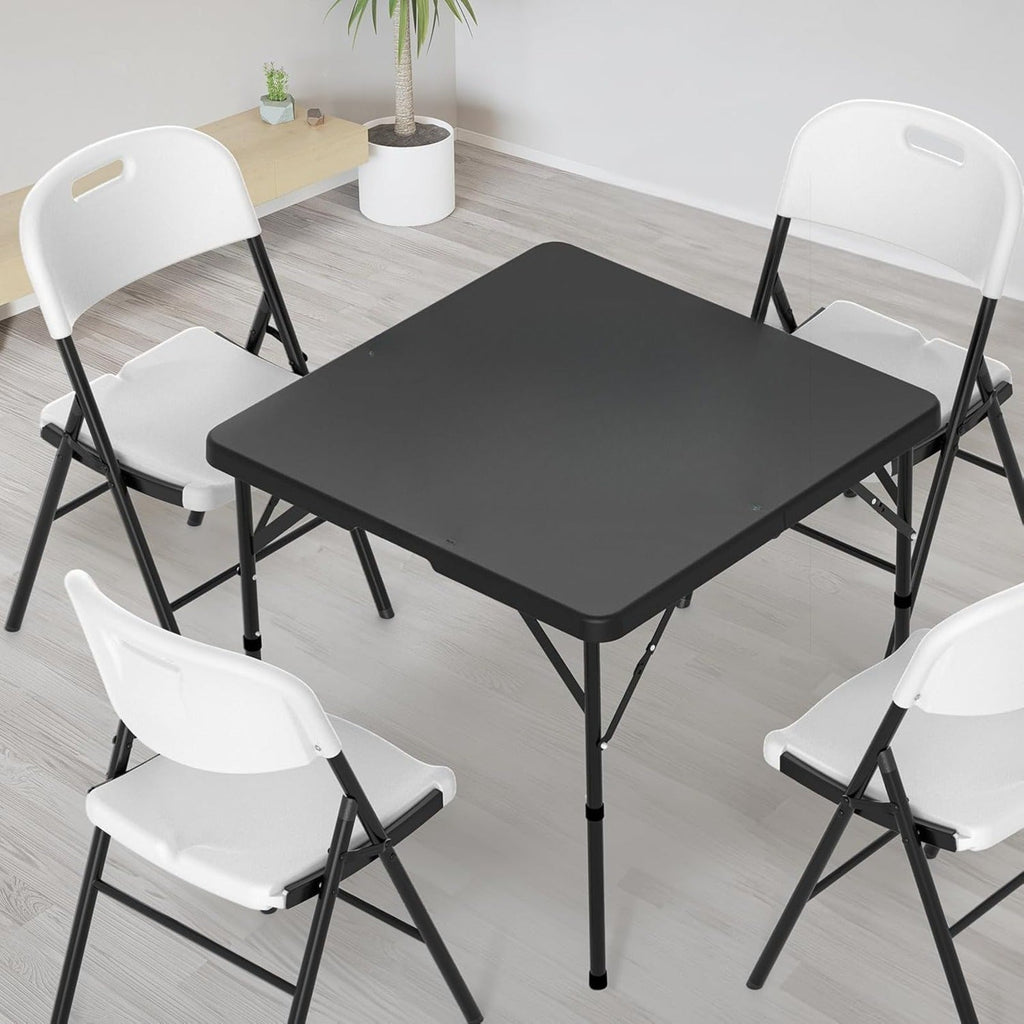 Portable Square Bi-Fold Table with Carry Handle in Black or White, Approximately 34 Inches Wide — image 2