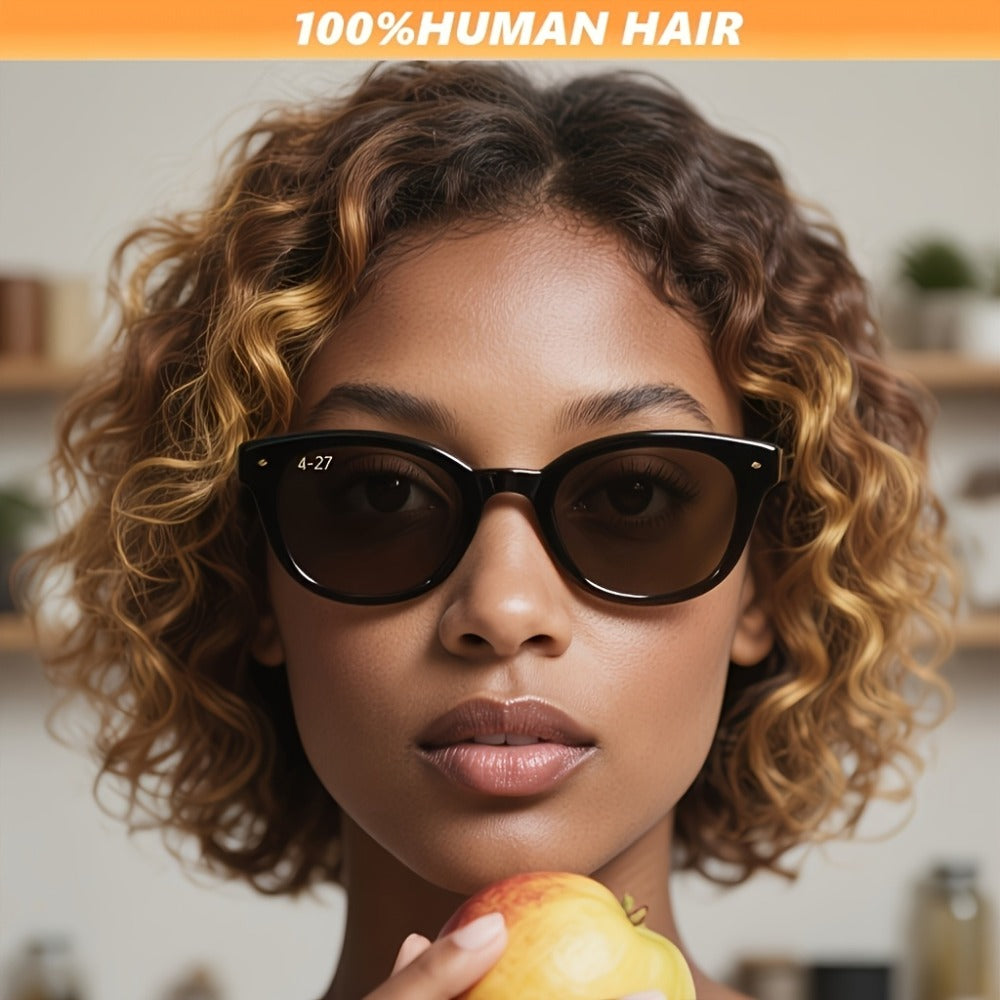 Lace Front Wig LUCK HAIR 10-Inch 4/27 Highlight Water-Wave Human Hair Bob with 13x4 HD Lace and 180% Density — image 1