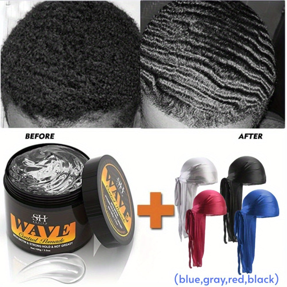 Wave Pomade Set for Men 360 Waves, Glycerin Formula Silky Shine, 4-Piece or 5-Piece Bundle with Silky Durag & Wave Brush — im