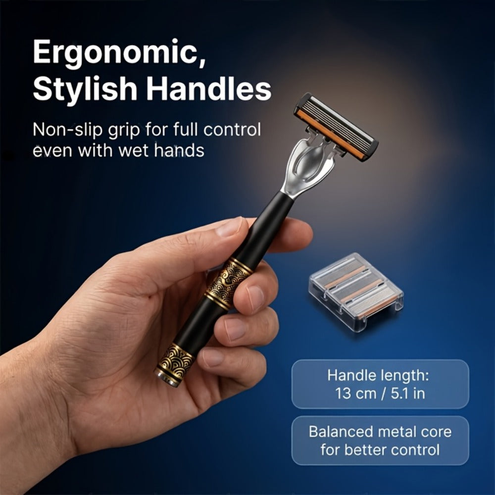 Men's Razor Set with Stainless Steel Replacement Blades – Reusable Handle & High-Capacity Blade Kit for Smooth Close Shave — 