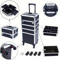Rolling Makeup Case Aluminum 4-in-1 Extra Large Professional Cosmetic Trolley with 360° Swivel Wheels for Makeup Artist Tatto
