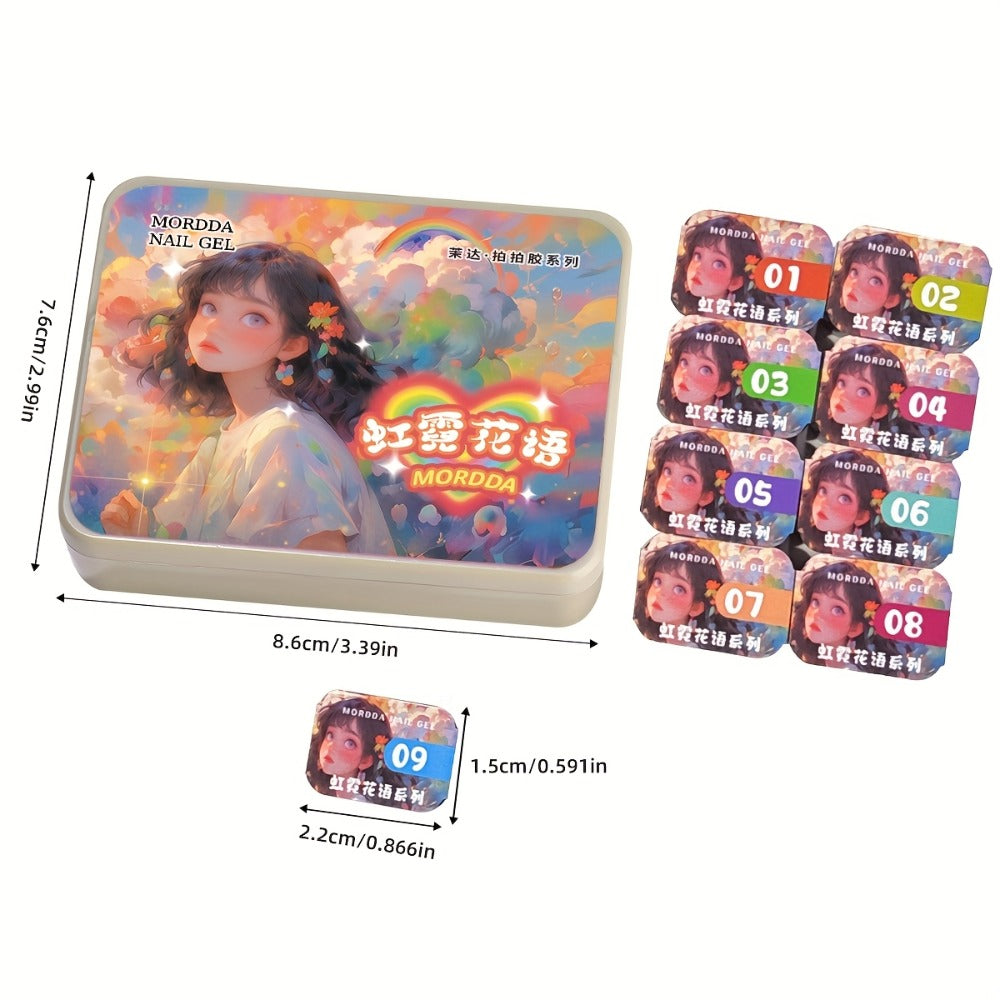 Gel Nail Polish MORDDA Nine-Color Rainbow Grid Set for Gradient and Ombre Manicure Art in One Compact Case — image 5