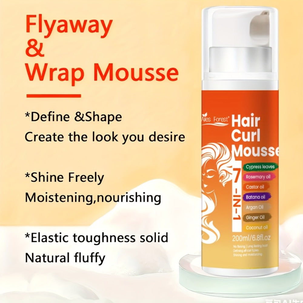 7-in-1 Natural Oil Curl Mousse Long-Lasting Hold Deep Moisturizing Rosemary Castor Coconut Oil – Smoothing Frizz-Free Curl De
