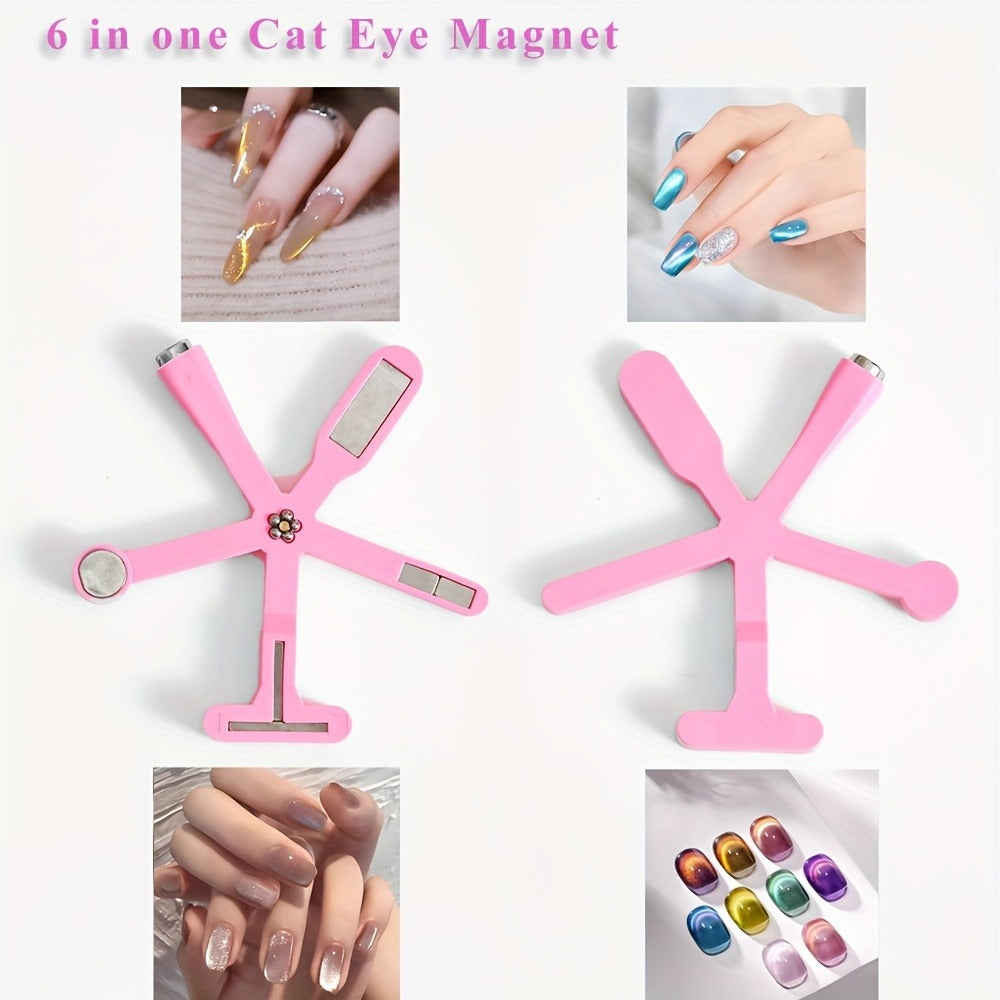 Cat Eye Nail Magnet Set 3Pcs 6-in-1 Magnetic Nail Art Tool – Pentagram Heart Round Cigar Magnets for Cat Eye Gel Polish Linea
