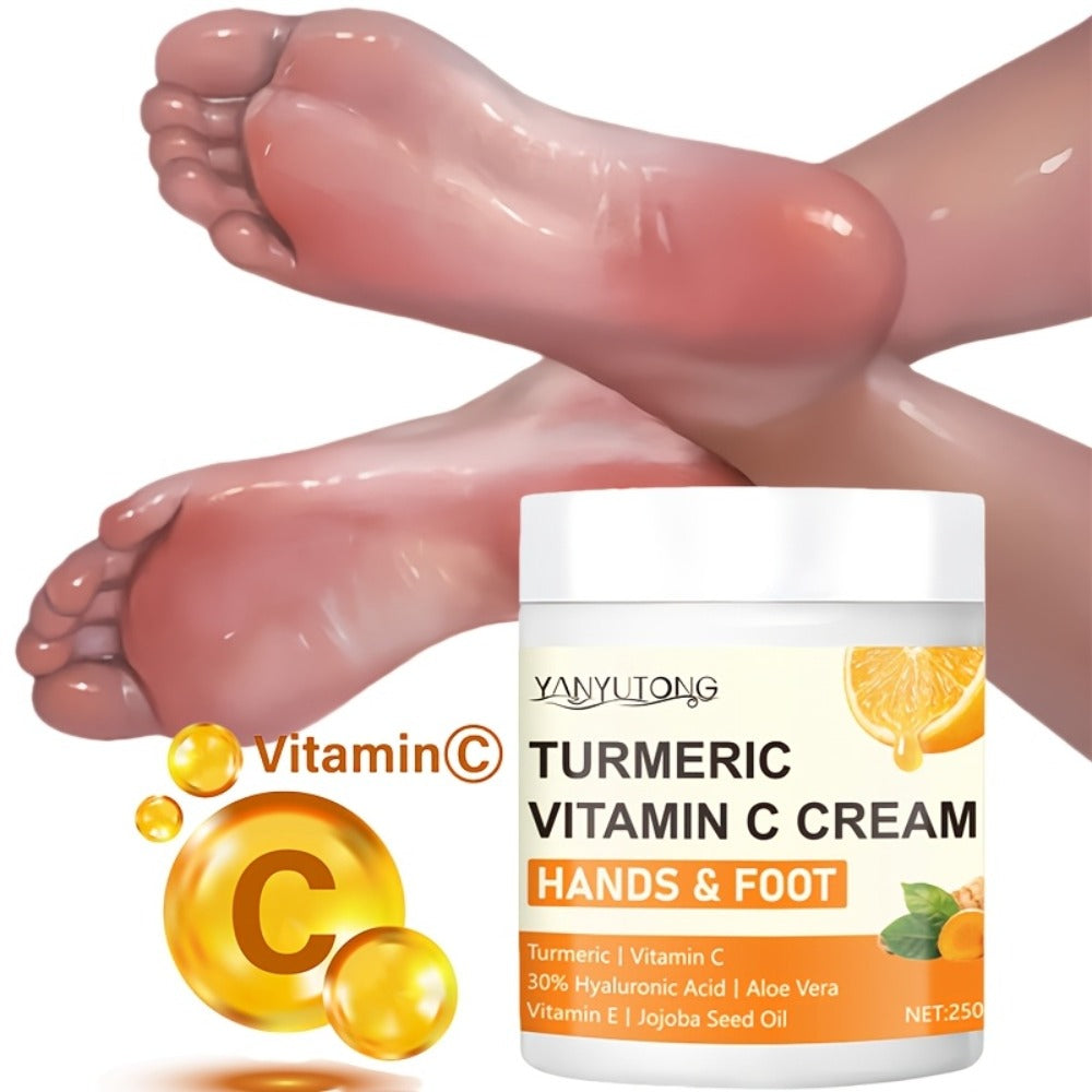 250g Turmeric and Vitamin C Hands-and-Feet Cream Jar with Hyaluronic Acid and Aloe Labeling — image 2