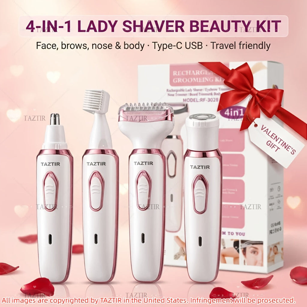 4-in-1 Electric Shaver for Women Rechargeable Wet & Dry Painless – Face Nose Legs Underarm Bikini Trimmer Portable Cordless G