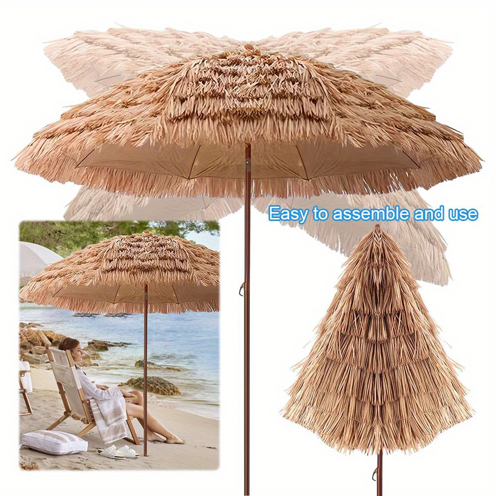 Patio Umbrella 7.5FT Thatch-Style Tiki Design with Steel Pole, Iron Frame, Push Tilt and One-Piece Option — image 8