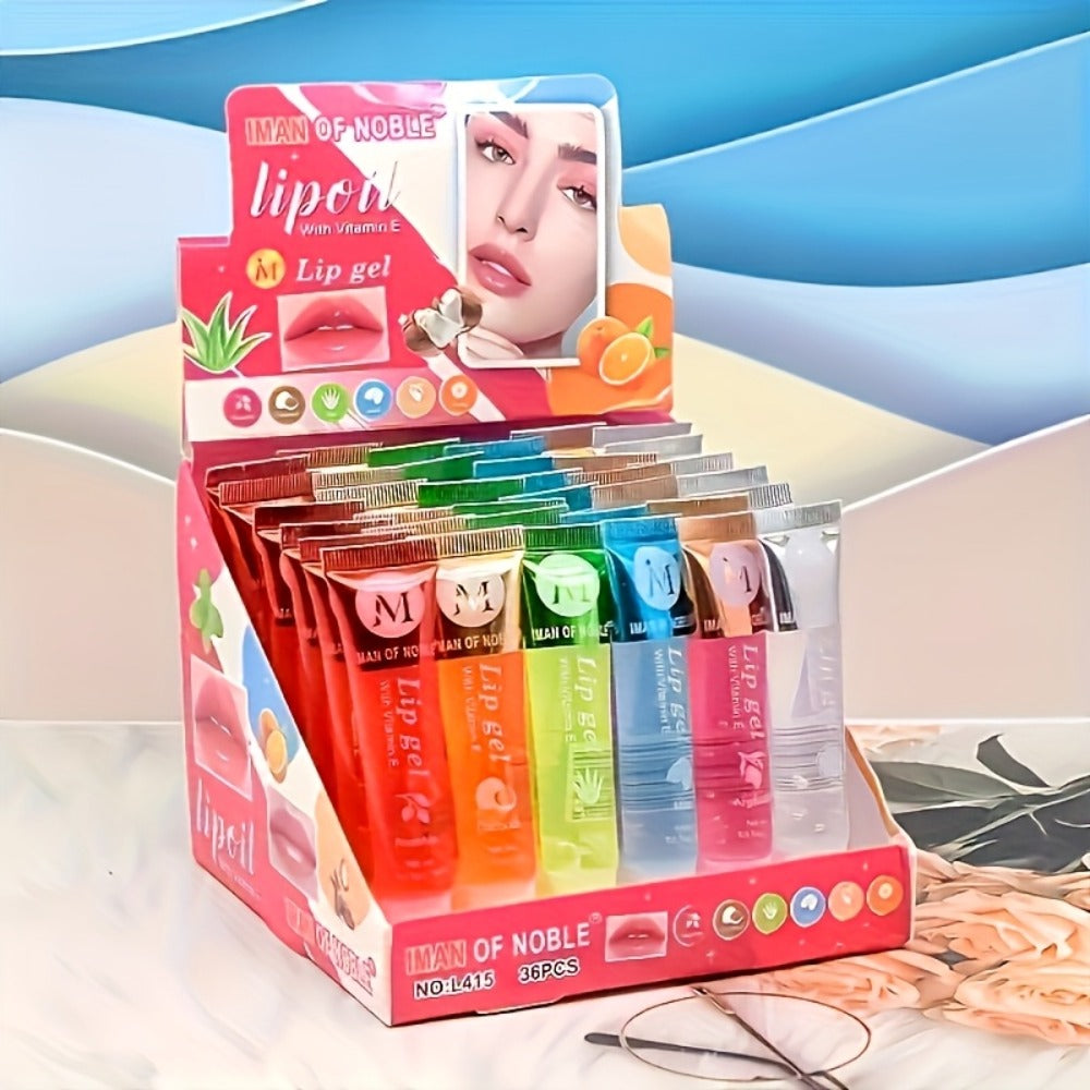 Lip Oil Set 12 Piece Clear Lip Gloss Plant Squalene Plumping with VE Rosehip Argan Mint Aloe, for Makeup, Travel and Everyday