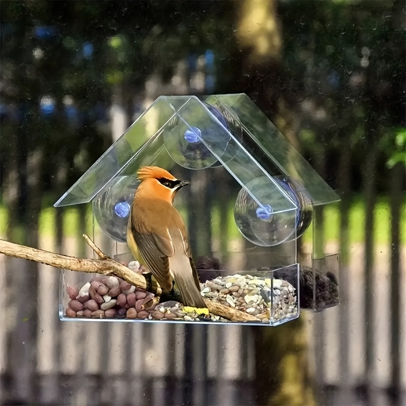 Clear Window-Mount Bird Feeder with Suction Cups, Roofed Seed Tray and Transparent Single Checkout — image 9
