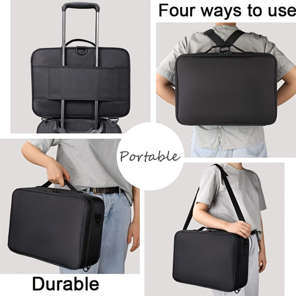 Black 15.8-Inch Soft Makeup Train Case with Three-Layer Interior, Brush Panel and Shoulder Strap — image 17