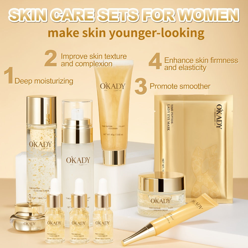 Skin Care Set for Women 24K Gold Polypeptide Complete Day & Night Routine Peptide Face Care Kit All Skin Types Luxury Gift Se