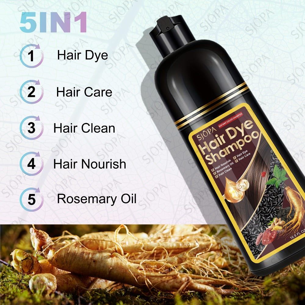Hair Dye Coloring Shampoo 5-in-1 Upgraded with Hibiscus Oil, Squalane & Glycerin – Quick Color & Nourishing, Gentle Skin-Safe