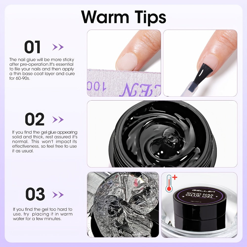 Solid Gel Nail Glue Kit with Mini LED Lamp – 8g UV Cure Gel Glue 28+ Days Long-Lasting Bond for Press On Nails Acrylic Tips R