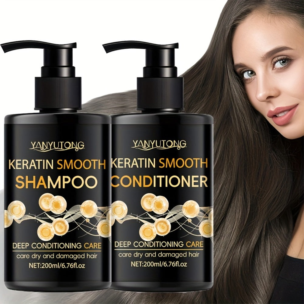 Keratin Shampoo and Conditioner Set Repairs Breakage Split Ends Moisturizes Scalp for Color-Treated Heat Damaged Dry Frizzy H