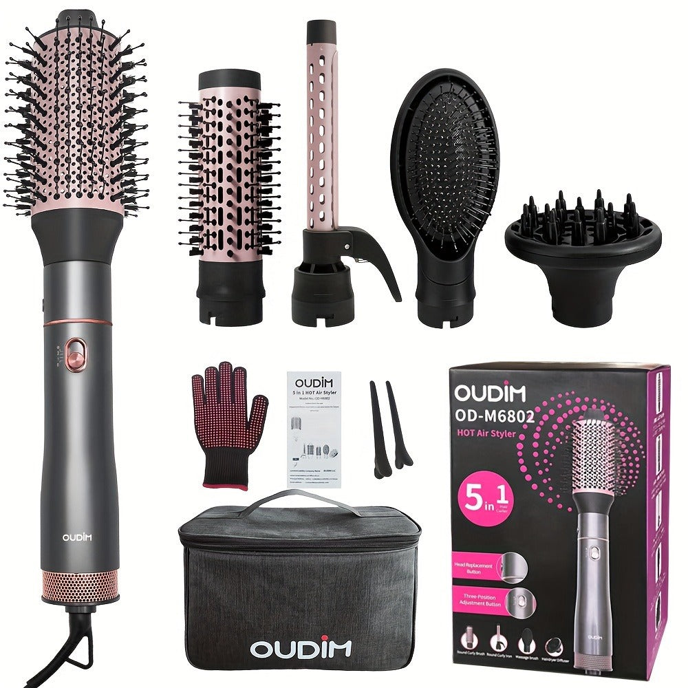 5-in-1 Hot Air Styling Comb Set Negative Ion Hair Dryer Brush with 5 Interchangeable Heads, for Home, Travel and Salon Hair S