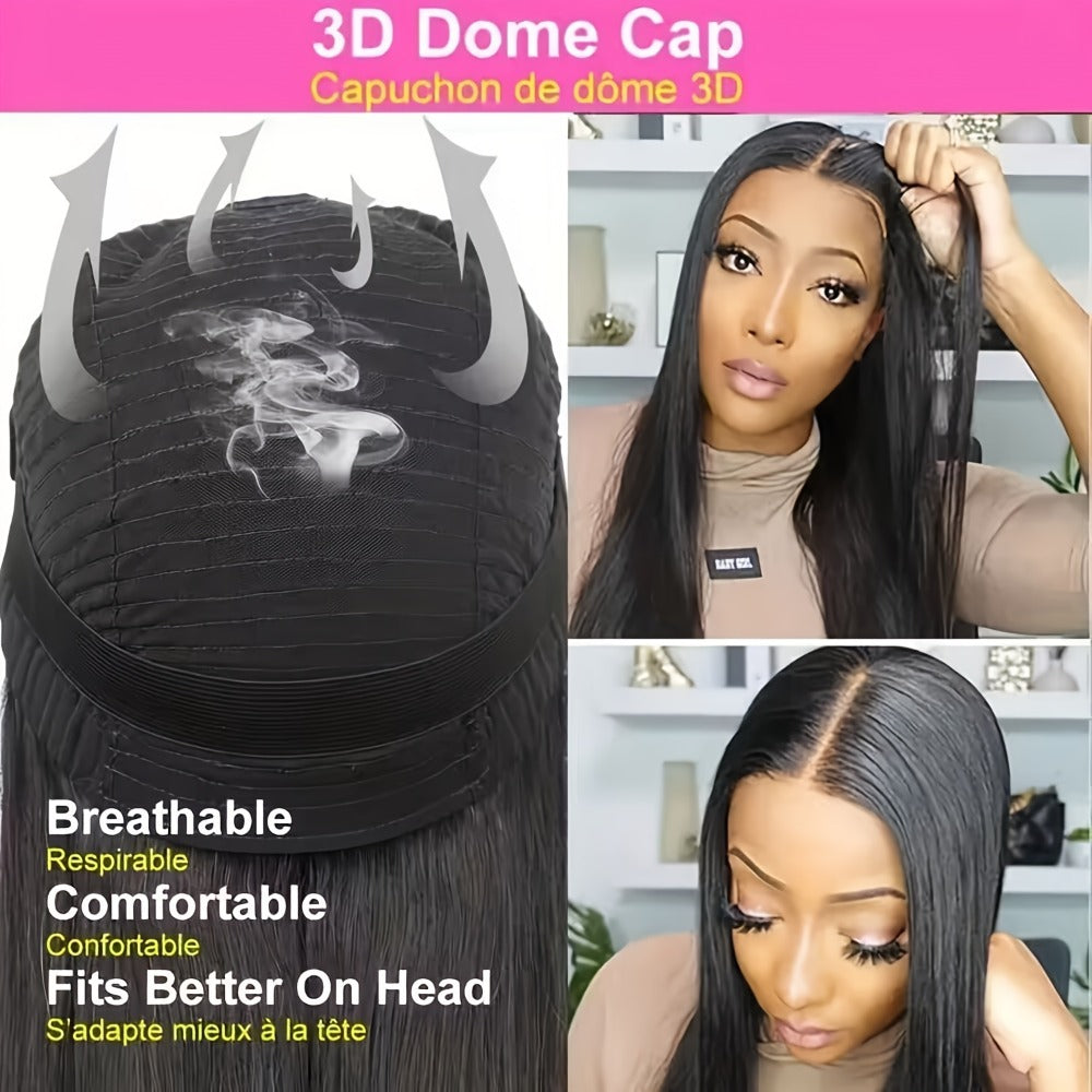 Wig Bone-Straight Glueless Human Hair in Natural Black, 10-34 Inch Options with Pre-Cut 6x4.5 Lace — image 21