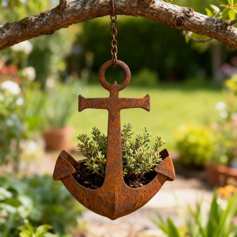 Metal Wall Hanging Planter – Rustic Anchor Plant Holder Nautical Garden Decor Iron Pot 2pcs — image 1
