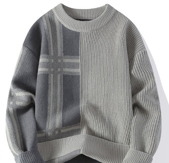 Mens Knitted Fashionable Casual Crew-Neck Sweater
