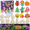 Glow in the Dark Craft Kit for Kids, 30pcs DIY Wooden Fridge Magnets Painting Set with Gem Stickers — image 7