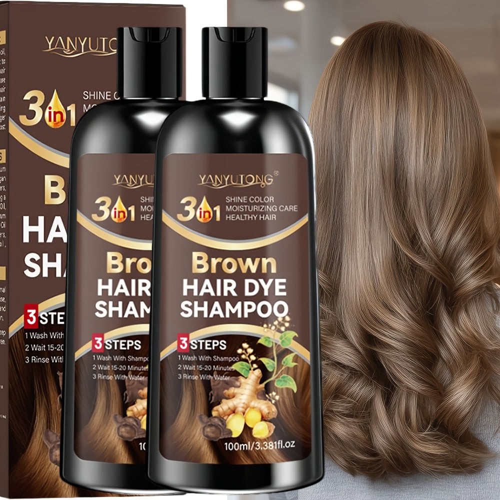 Hair Color Shampoo, YANYUTONG Brown Two-Bottle Set with 3.38oz in Each Labeled Pump Bottle — image 9