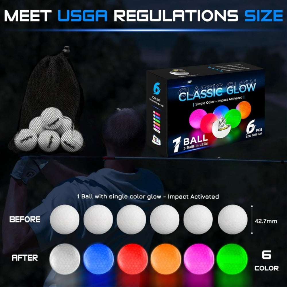 LED Golf Balls Glow in the Dark, Ultra-Bright 3-LED Night Golf Balls with 8-Min Reset Timer & Mesh Bag — image 4