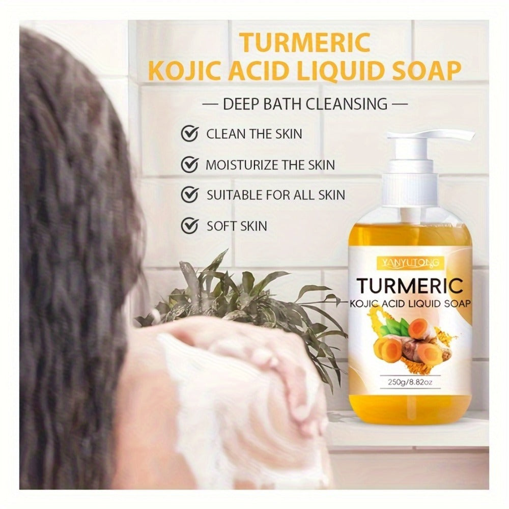 Turmeric and Kojic Acid Liquid Body Wash in a 250g Amber Pump Bottle with Single-Piece Option — image 2