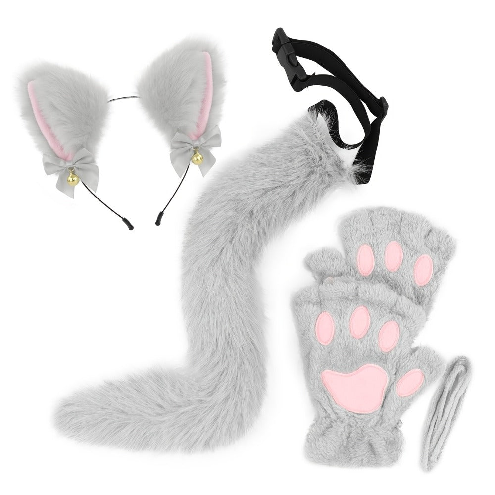 Cat Costume Set 3 Piece, Bell Ear Headband, Plush Paw Gloves & Adjustable Tail for Halloween, Cosplay — image 4