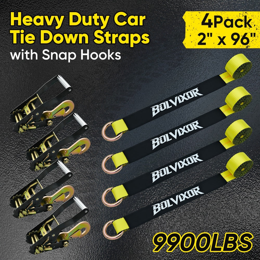 Wheel Straps Ratchet Tie Down 4-Pack 9, 900 lb Break Strength 2"x96" with Snap Hooks Anti-Slip Design – Heavy Duty UTV ATV SU