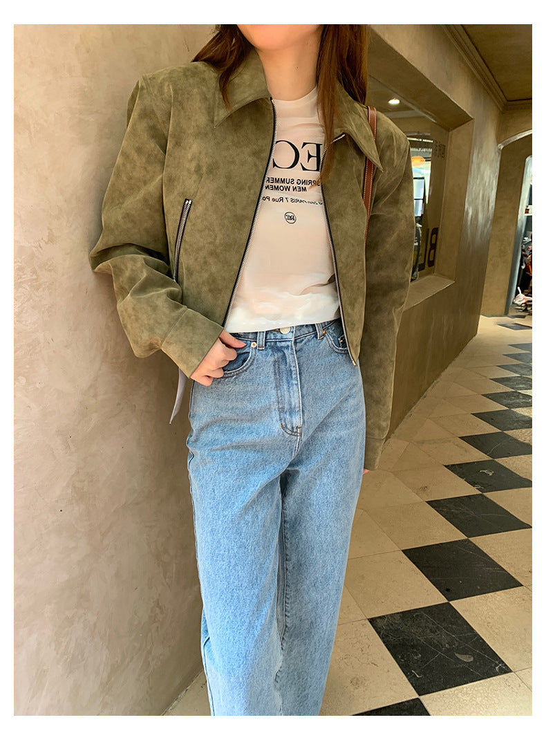 Retro Commuter Lazy Short Suede Fabric Jacket Coat For Women