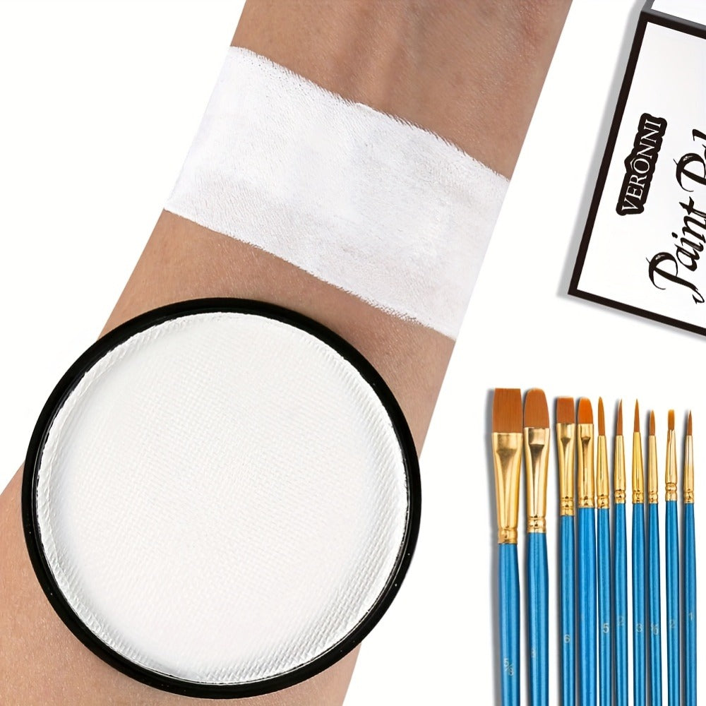 Water Activated Face Paint Kit 6 Colors with 10 Brushes, Water Based Face Body Paint Palette Black White Red — image 2