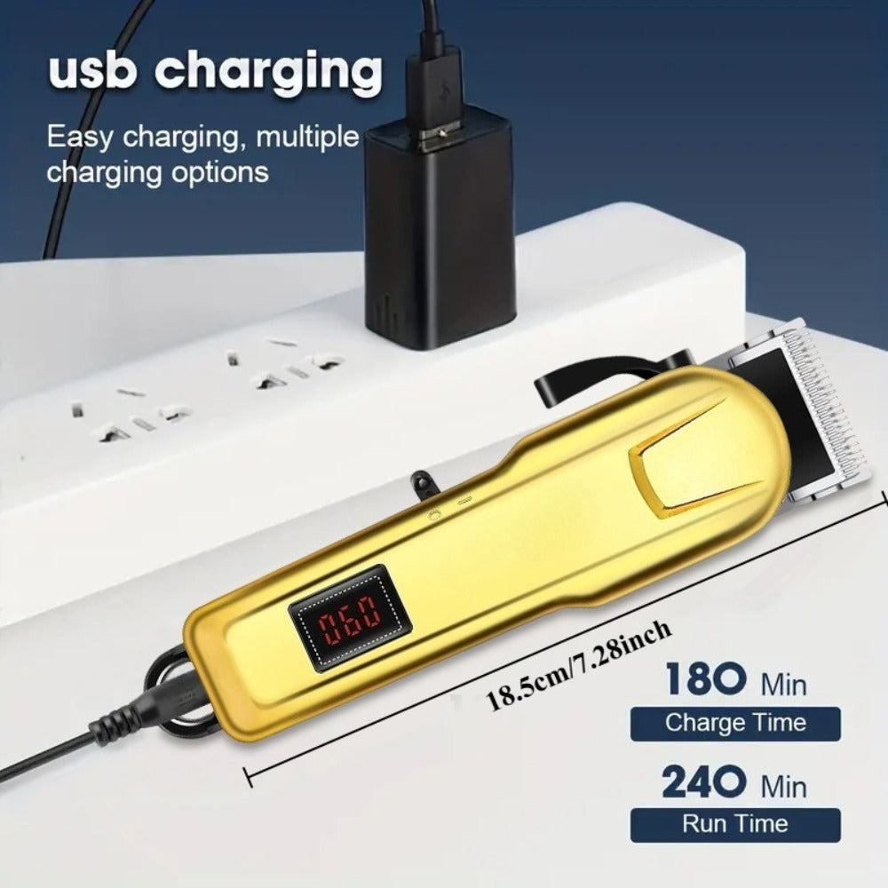 Hair Clipper Cordless USB-Rechargeable Set with Adjustable Blade, Four Guide Combs and Three Style Options — image 6