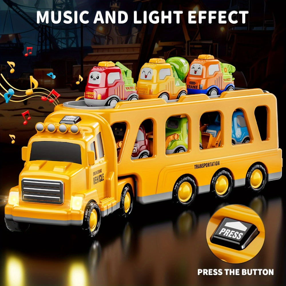 Transport Construction Truck Toy for Boys, 16.9 Inch Large Carrier Truck with 6 Cars, Lights & Sounds — image 3