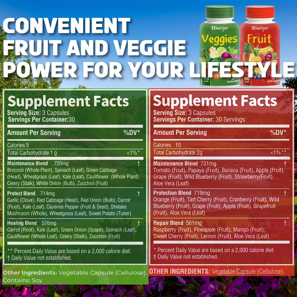 Superfood Capsules Fruits & Vegetables, 90 Fruit + 90 Veggie Capsules per Set for Bath Time, Home Spa and Personal Care — ima