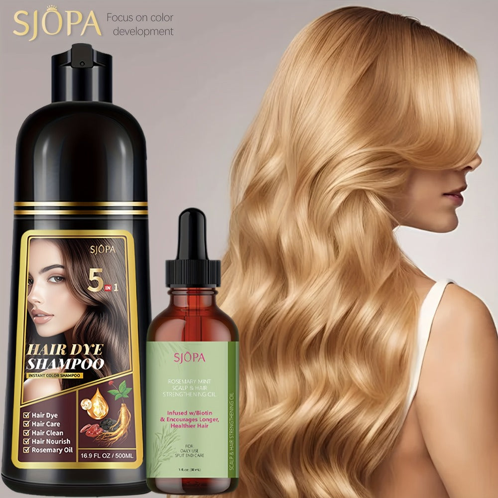 Glycerin Hair Color Shampoo Gift Set with Rosemary Oil, 5-in-1 Color & Care Formula 16.91oz, Gentle Non-Irritating Gray Cover