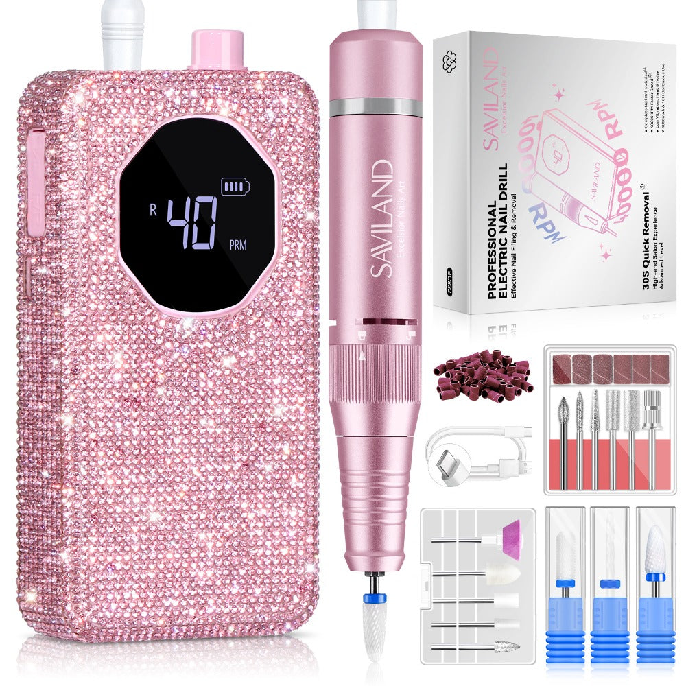 Electric Nail Drill 40000 RPM Rechargeable Professional Nail Drill Machine 4000mAh Battery LCD Display Ceramic Bits Sanding B