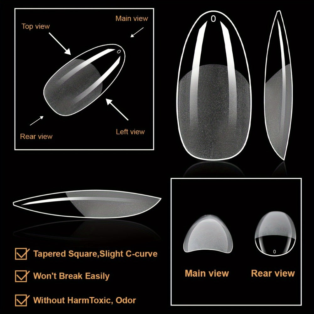 Gel Nail Tips 600 Pieces Clear Crystal Full Cover Nail Extensions – Almond Oval Coffin Stiletto Square Short Medium Long Soft