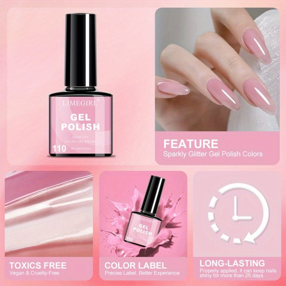 Gel Nail Polish Set with LIMEGIRL Label, 6 Fall Winter Glitter and Solid Colors, Two Palettes — image 4