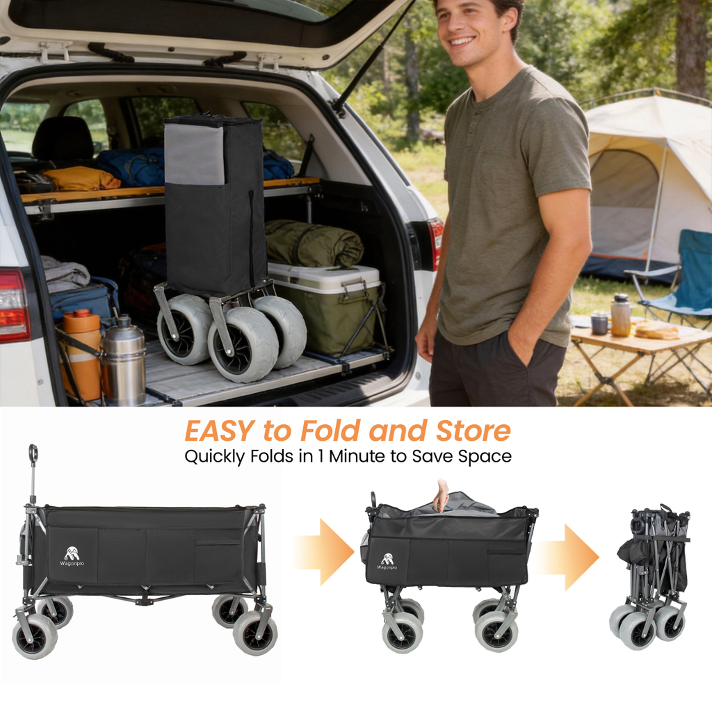 Folding Wagon 52 Inch Utility Cart Collapsible Beach Wagon with Frame for Garden Sports Camping Outdoor — image 12