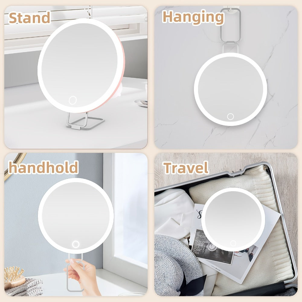 30X LED Magnifying Mirror Rechargeable 6-Inch Lighted Handheld Pocket Mirror with Hanging Loop – Portable Travel Vanity Mirro