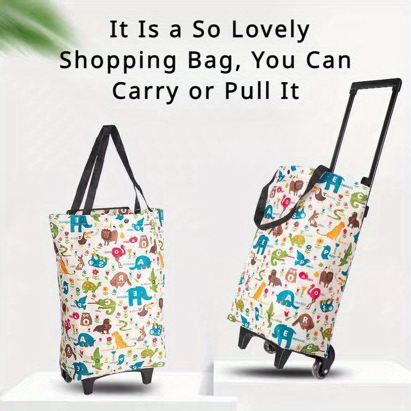 Folding Shopping Cart 2-in-1 Oxford Large Capacity Portable Tote Bag Reusable Grocery Bag on Wheels for Camping Business Deli