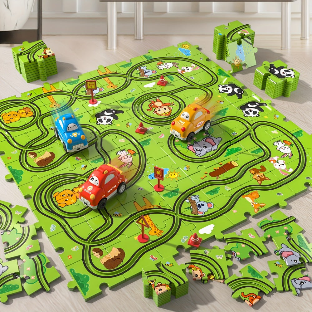Jigsaw Puzzle Race Track Car Set Toy for Boys Kids, 39 56 73 PCS Flexible Building Track with Toy Cars — image 2