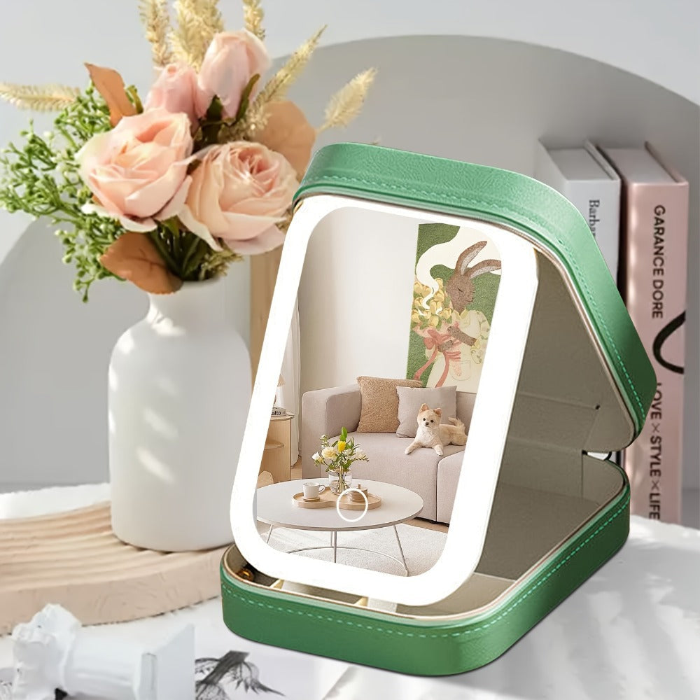 Lighted Makeup Case with LED Mirror & Cosmetic Organizer – 1200mAh Rechargeable USB Travel, for Makeup, Travel and Everyday V