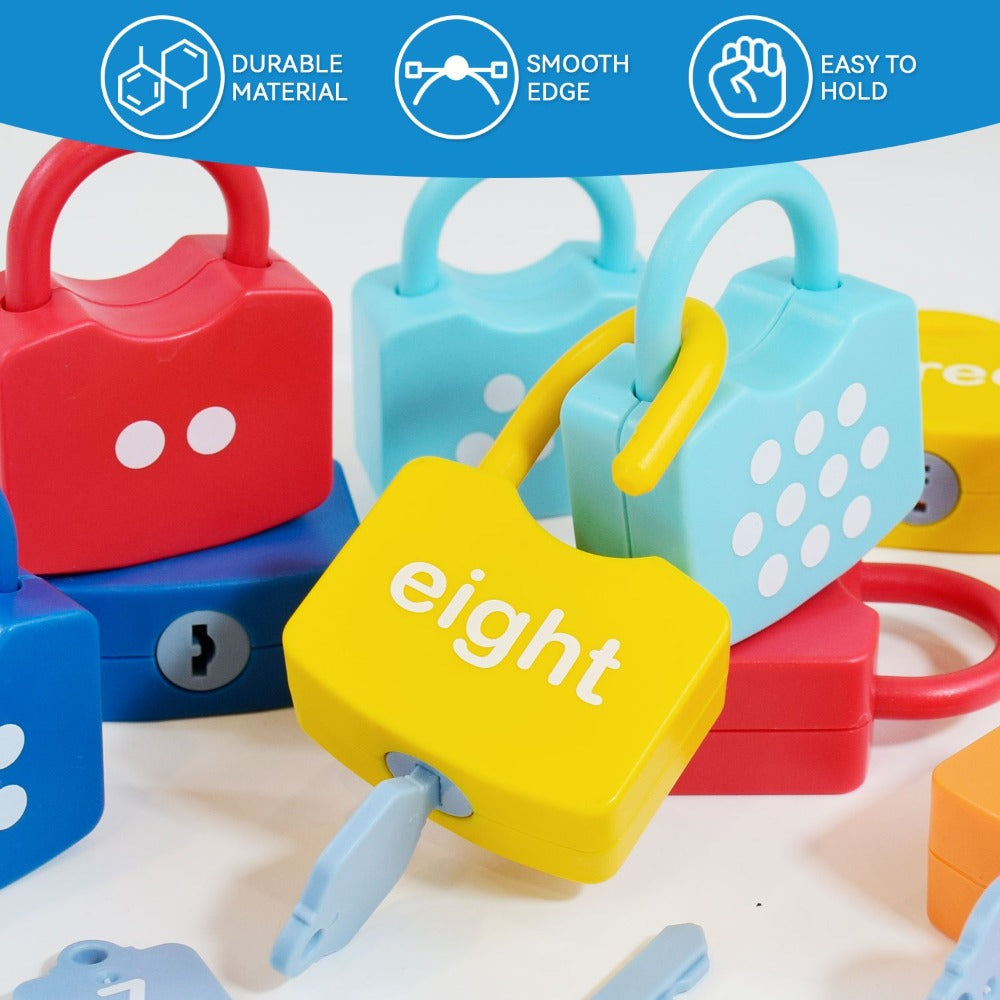 Preschool Math Lock and Key Counting Toy 10 Sets – Number Recognition Manipulative for Kids Ages 3-5, Color-Coded Kindergarte