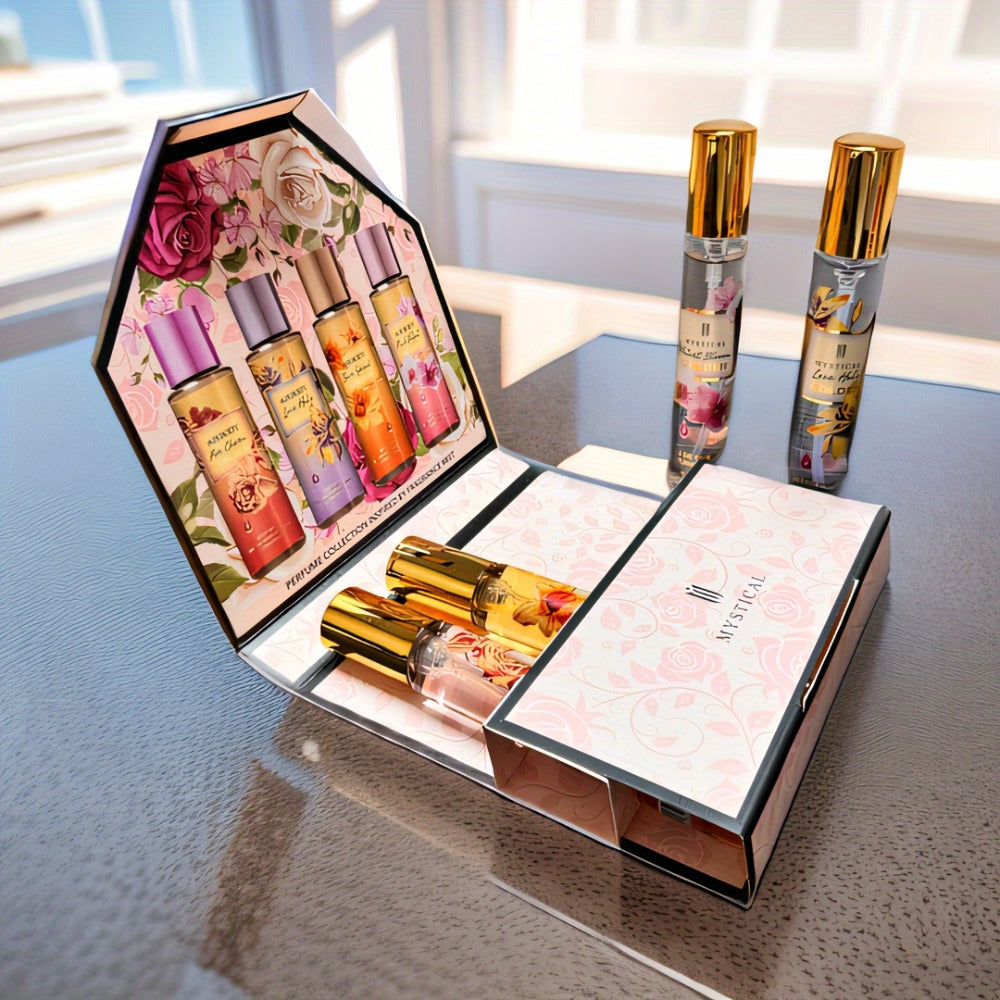 Perfume Gift Set Four 20ml Slim Spray Bottles with Gold Caps in Pink or Botanical Hinged Boxes — image 2