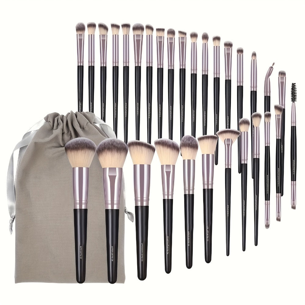Makeup Brush Set, 30-Piece Nylon Bristle Collection with Alloy Handles, Face and Eye Brush Shapes and Storage Pouch — image 1