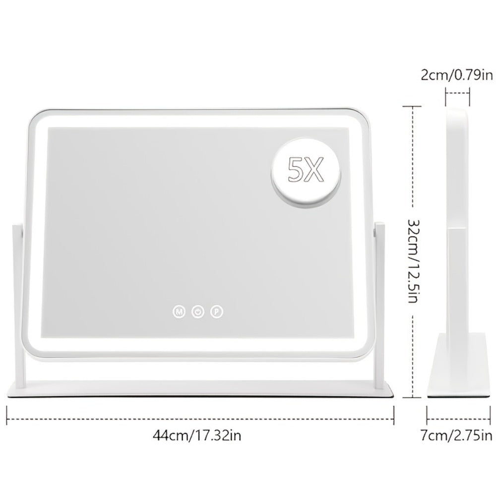 LED Vanity Mirror, Rectangular Tabletop Makeup Mirror with Touch Dimming and Three Light Colors on a Rotating Stand — image 4