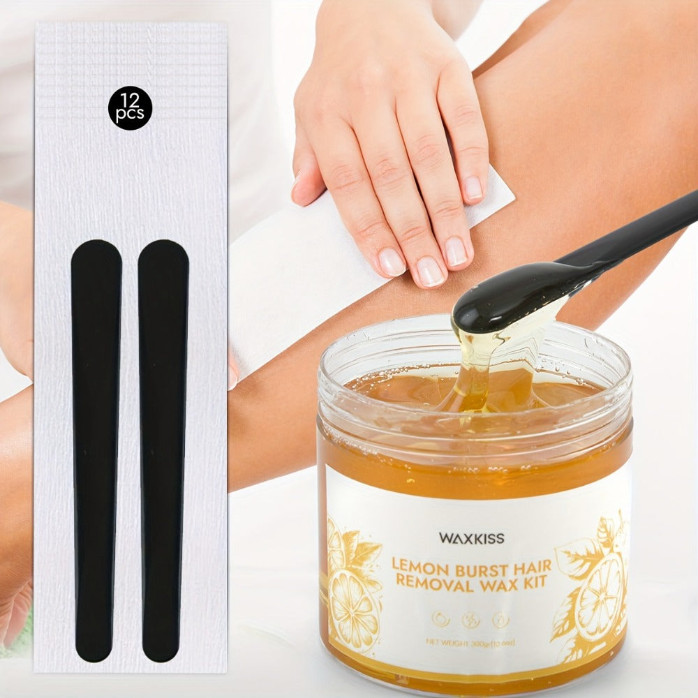 Sugar Wax Hair Removal Kit 300g – Gentle Soft Wax with Strips & Sticks for Body Hair Removal, Lemon or Activated Carbon Formu