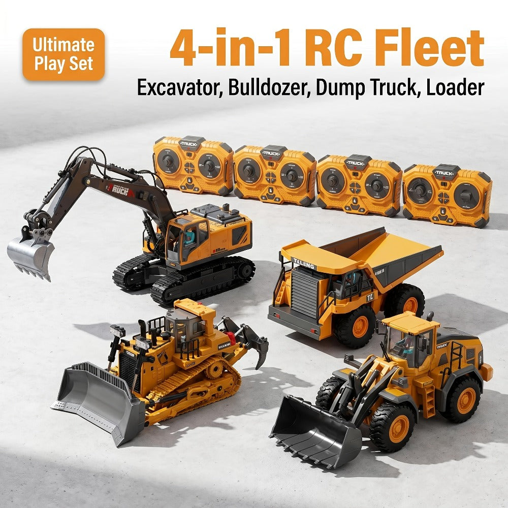 RC Engineering Vehicle Set 11-Channel 2.4GHz, 2-in-1 & 4-in-1 Remote Control Excavator Dump Truck Bulldozer — image 1
