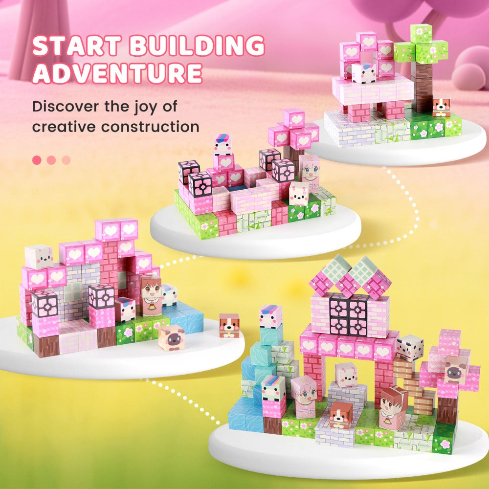 Pink Forest Park Magnetic Building Blocks 100 Piece STEM Set with the Listed Color, Size or Set Options for Everyday Use — im