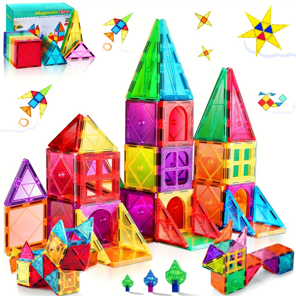 Magnetic Tiles 34-Piece Translucent Starter Building Set with Squares, Triangles, Gates and Window Shapes — image 6